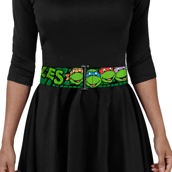 Buckle-Down Cinch Waist Belt - Classic TMNT Group Faces TURTLES Turtle Shell Black Green
