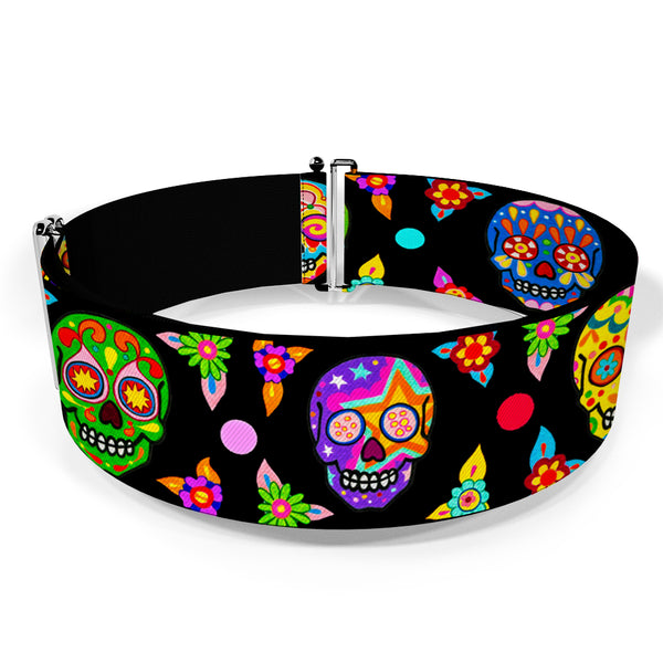 Buckle-Down Cinch Waist Belt - Colorful Calaveras Black Multi Color