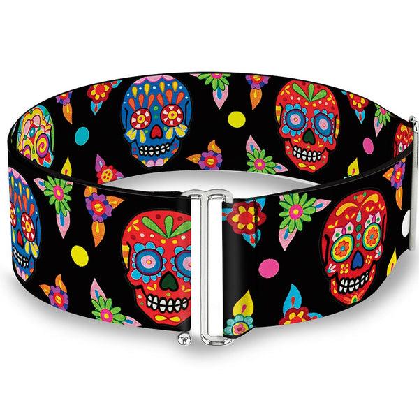 Buckle-Down Cinch Waist Belt - Colorful Calaveras Black Multi Color