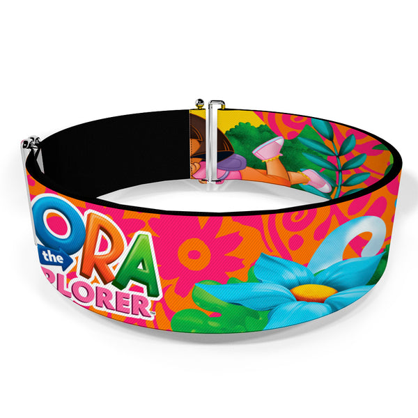 Buckle-Down Cinch Waist Belt - DORA THE EXPLORER Dora Poses Floral Collage Orange Pink