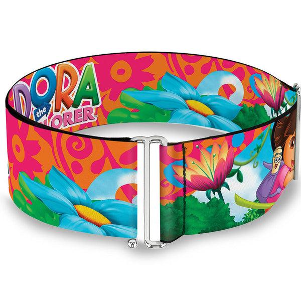 Buckle-Down Cinch Waist Belt - DORA THE EXPLORER Dora Poses Floral Collage Orange Pink