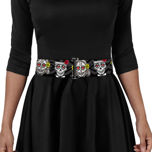 Buckle-Down Cinch Waist Belt - Los Novios Black Gray White Multi Color