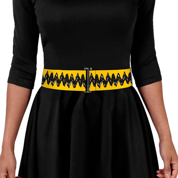 Buckle-Down Cinch Waist Belt - Peanuts 75th Anniversary Charlie Brown Zig Zag Stripe Yellow/Black