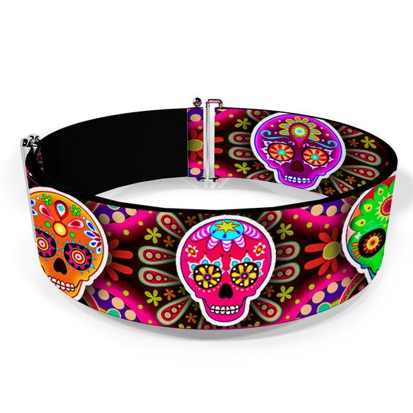 Buckle-Down Cinch Waist Belt - Six Sugar Skulls Multi Color