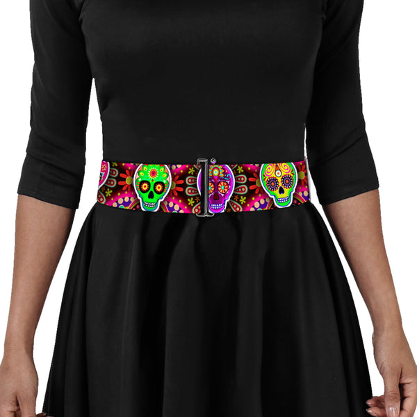 Buckle-Down Cinch Waist Belt - Six Sugar Skulls Multi Color