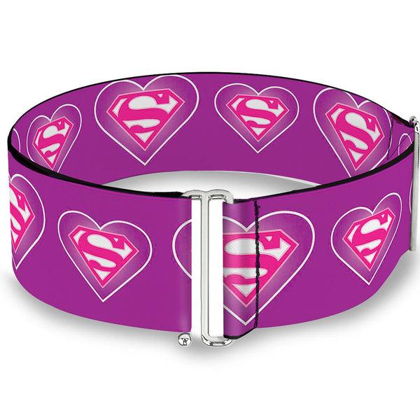 Buckle-Down Cinch Waist Belt - Superman Logo in Heart Purple White Pink