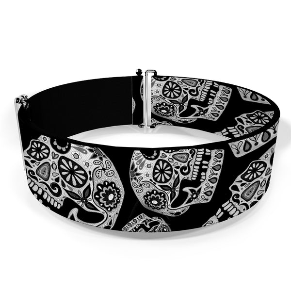 Buckle-Down Cinch Waist Belt - The Dust Of Living II Sugar Skulls Black White