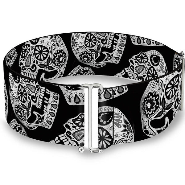 Buckle-Down Cinch Waist Belt - The Dust of Living II Sugar Skulls Black White