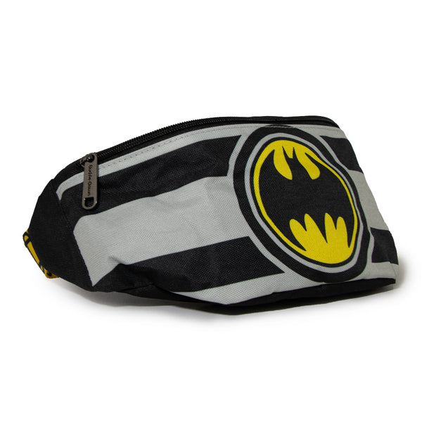 Buckle-Down Fanny Pack - BATMAN Bat Signal Stripes Utility Belt Black Gray Yellow
