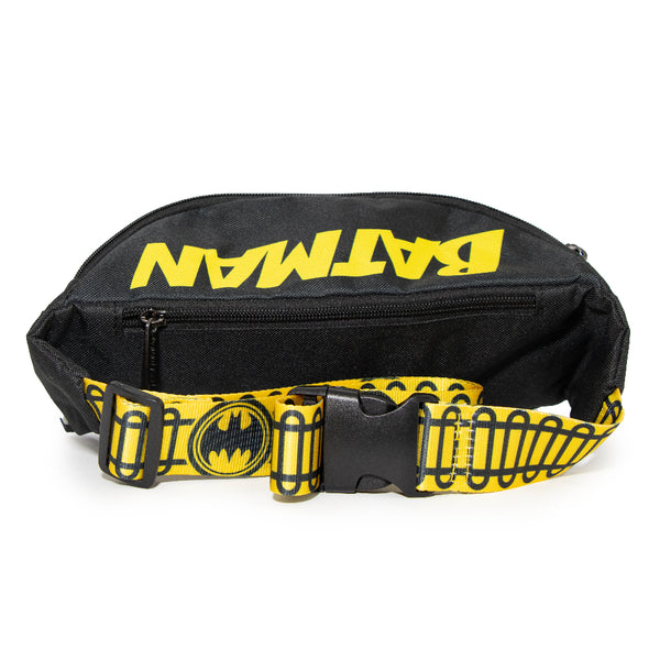 Buckle-Down Fanny Pack - BATMAN Bat Signal Stripes Utility Belt Black Gray Yellow