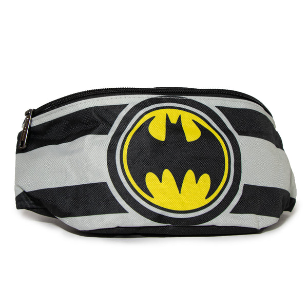 Buckle-Down Fanny Pack - BATMAN Bat Signal Stripes Utility Belt Black Gray Yellow