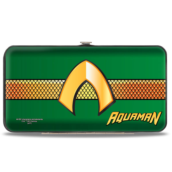 Buckle-Down Hinged Wallet - AQUAMAN Classic Icon Scales Stripe Green Golds