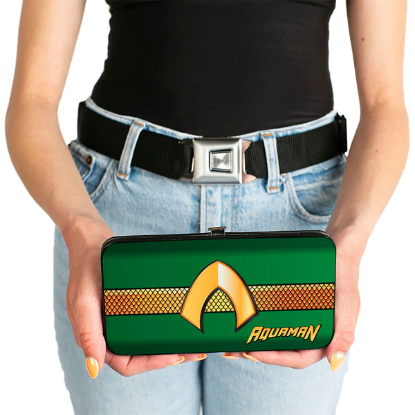 Buckle-Down Hinged Wallet - AQUAMAN Classic Icon Scales Stripe Green Golds