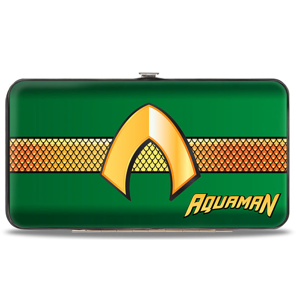 Buckle-Down Hinged Wallet - AQUAMAN Classic Icon Scales Stripe Green Golds