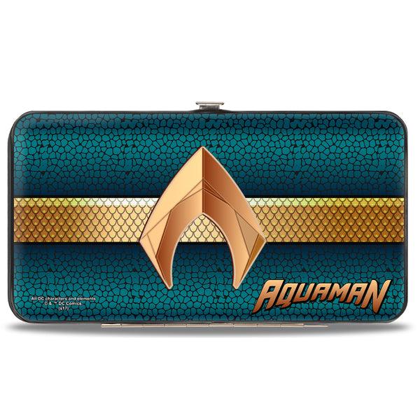 Buckle-Down Hinged Wallet - AQUAMAN Icon Scales Stripe Blues Golds
