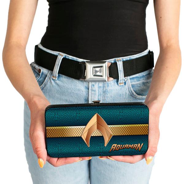Buckle-Down Hinged Wallet - AQUAMAN Icon Scales Stripe Blues Golds