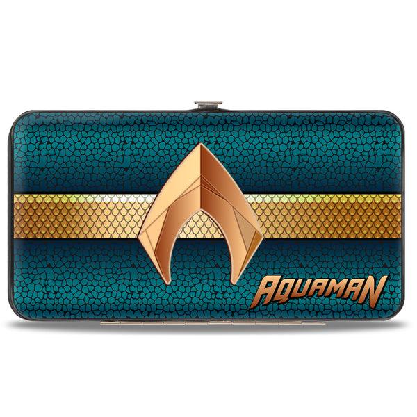 Buckle-Down Hinged Wallet - AQUAMAN Icon Scales Stripe Blues Golds