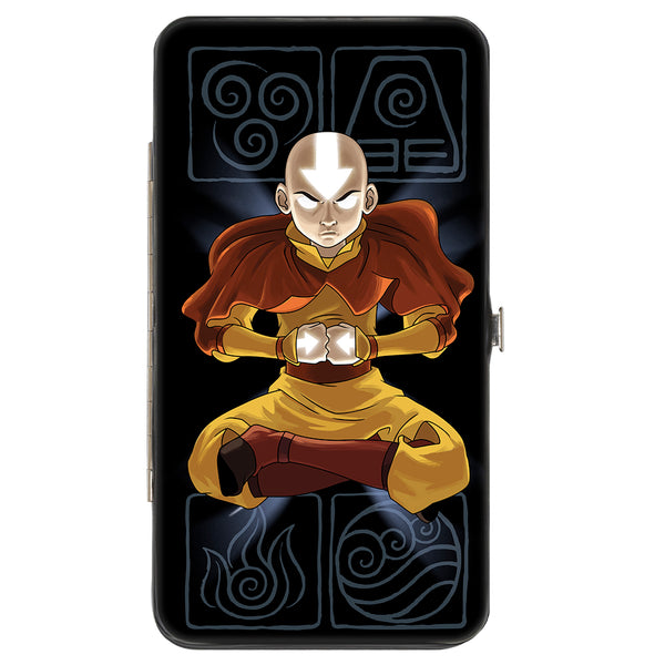 Buckle-Down Hinged Wallet - Avatar the Last Airbender Aang Meditating Pose + Glowing Arrow Eyes Black White