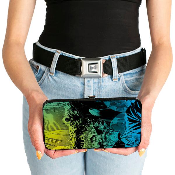 Buckle-Down Hinged Wallet - Batman Flying Over Joker Rain Scene Yellow Green Blue Fade Black