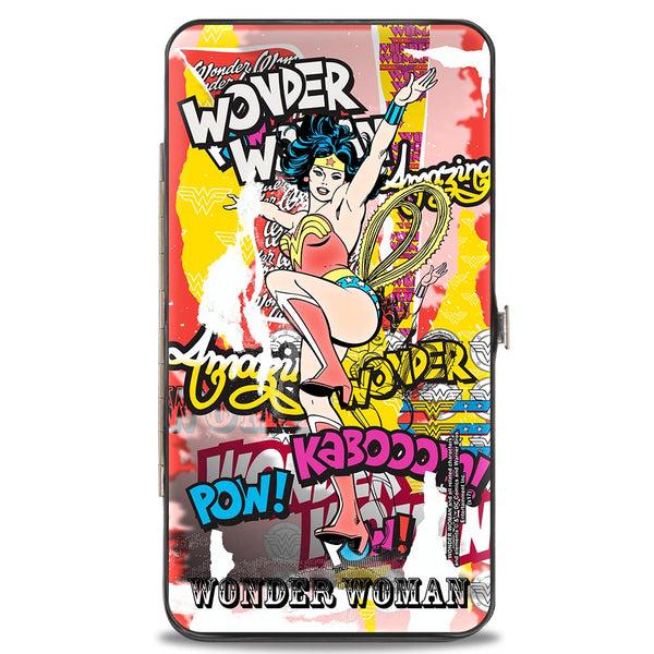 Buckle-Down Hinged Wallet - Classic Wonder Woman Action Pose Verbiage Pop Art Collage