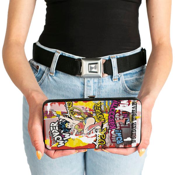 Buckle-Down Hinged Wallet - Classic Wonder Woman Action Pose Verbiage Pop Art Collage