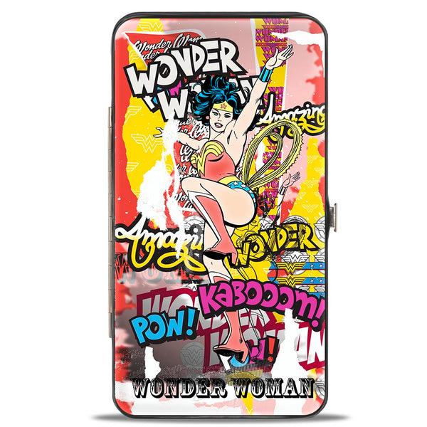 Buckle-Down Hinged Wallet - Classic Wonder Woman Action Pose Verbiage Pop Art Collage