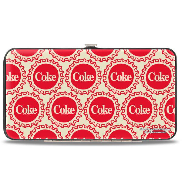 Buckle-Down Hinged Wallet - Coca-Cola COKE Bottle Caps Collage White/Red