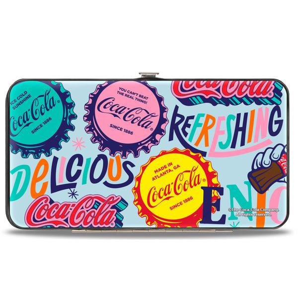 Buckle-Down Hinged Wallet - COCA-COLA DELICIOUS REFRESHING Bottle Caps Light Blue/Multi Color