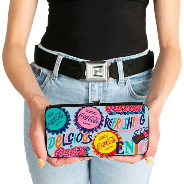 Buckle-Down Hinged Wallet - COCA-COLA DELICIOUS REFRESHING Bottle Caps Light Blue/Multi Color