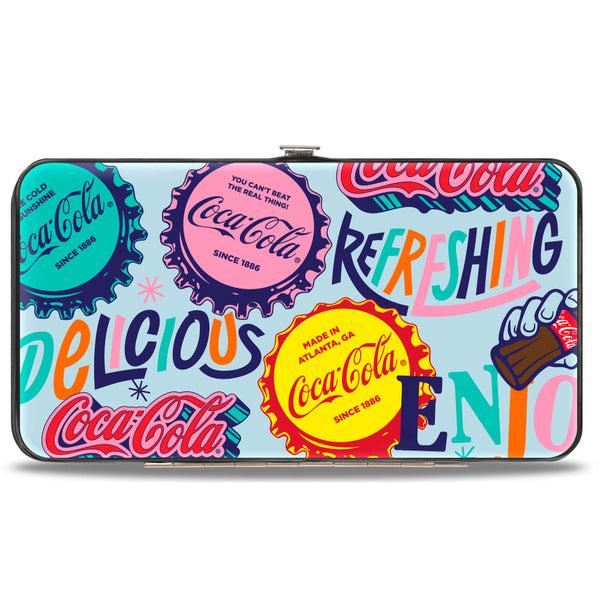Buckle-Down Hinged Wallet - COCA-COLA DELICIOUS REFRESHING Bottle Caps Light Blue/Multi Color