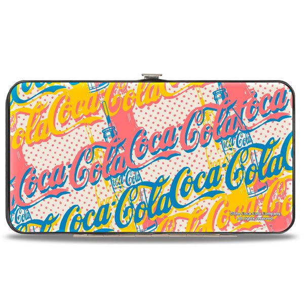 Buckle-Down Hinged Wallet - COCA-COLA Script Logo Stacked Pop Art White/Multi Pastel