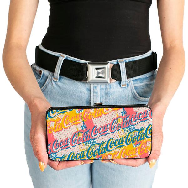 Buckle-Down Hinged Wallet - COCA-COLA Script Logo Stacked Pop Art White/Multi Pastel