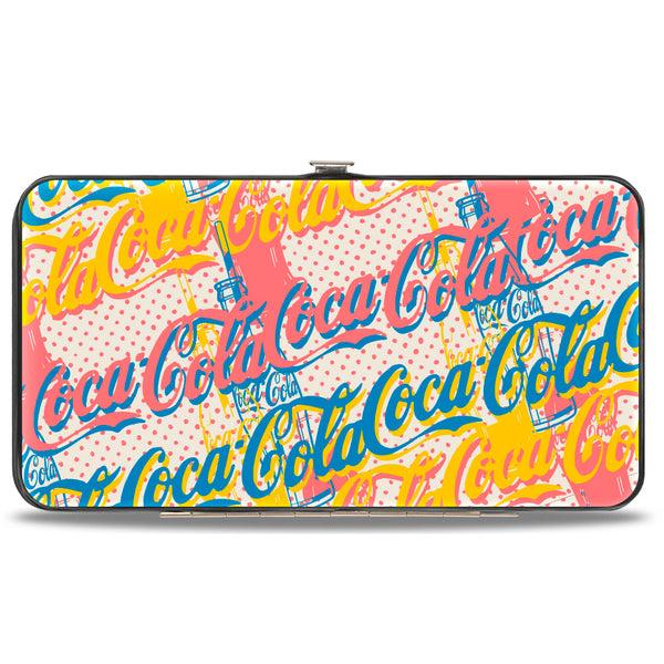 Buckle-Down Hinged Wallet - COCA-COLA Script Logo Stacked Pop Art White/Multi Pastel