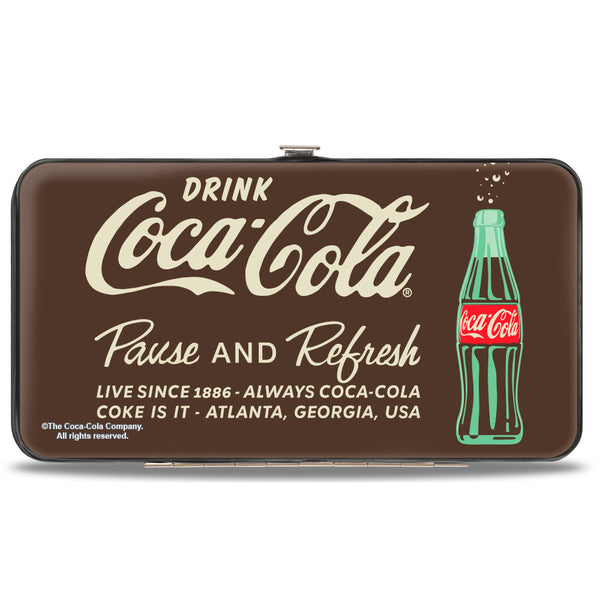 Buckle-Down Hinged Wallet - DRINK COCA-COLA PAUSE AND REFRESH Bottle Brown/White