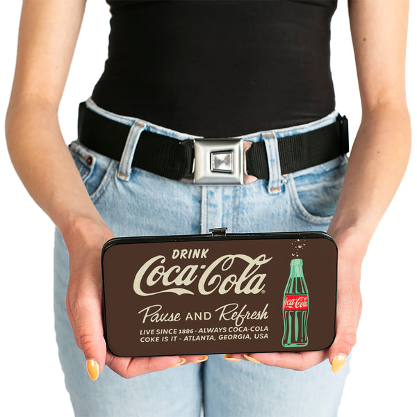 Buckle-Down Hinged Wallet - DRINK COCA-COLA PAUSE AND REFRESH Bottle Brown/White