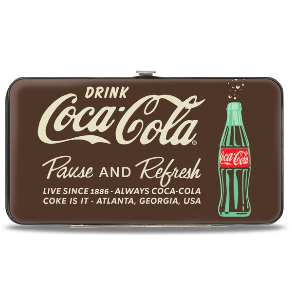 Buckle-Down Hinged Wallet - DRINK COCA-COLA PAUSE AND REFRESH Bottle Brown/White