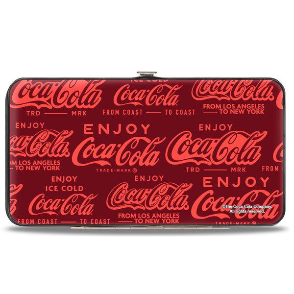 Buckle-Down Hinged Wallet - ENJOY COCA-COLA Logos Brown/Red