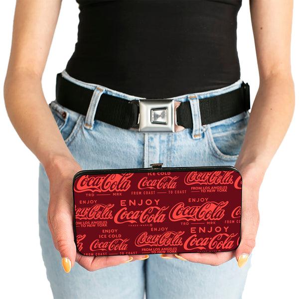 Buckle-Down Hinged Wallet - ENJOY COCA-COLA Logos Brown/Red