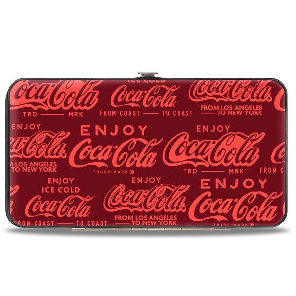 Buckle-Down Hinged Wallet - ENJOY COCA-COLA Logos Brown/Red