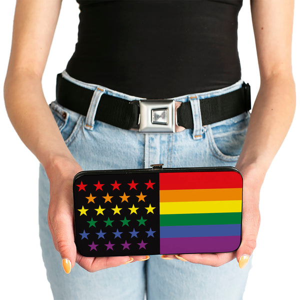 Buckle-Down Hinged Wallet - Flag American Pride Rainbow Black
