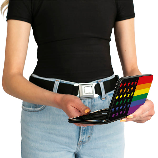 Buckle-Down Hinged Wallet - Flag American Pride Rainbow Black