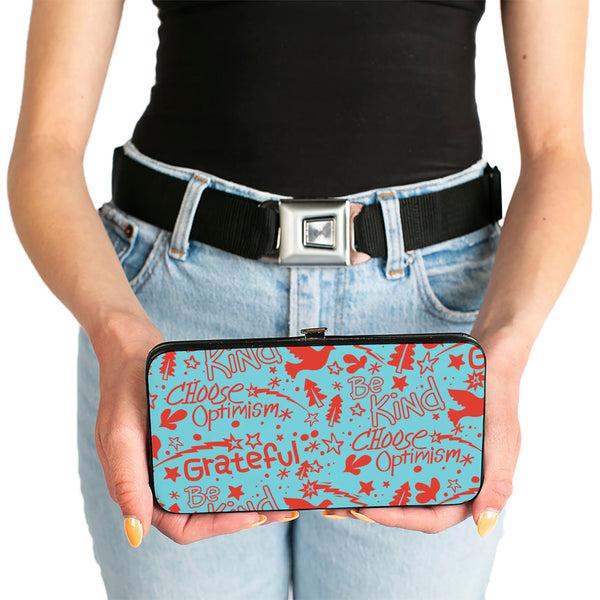 Buckle-Down Hinged Wallet - GRATEFUL OPTIMISM BE KIND Icons Collage Blue/Red