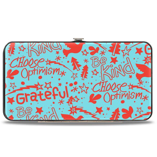 Buckle-Down Hinged Wallet - GRATEFUL OPTIMISM BE KIND Icons Collage Blue/Red