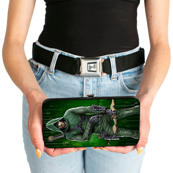 Buckle-Down Hinged Wallet - Green Arrow Bow Pose + Arrows Greens