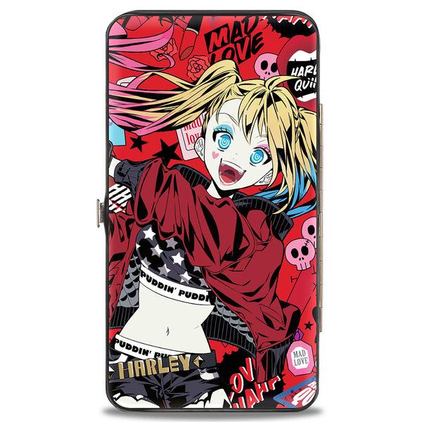 Buckle-Down Hinged Wallet - Harley Quinn Pudding Anime Poses And Icons Collage Red/Black