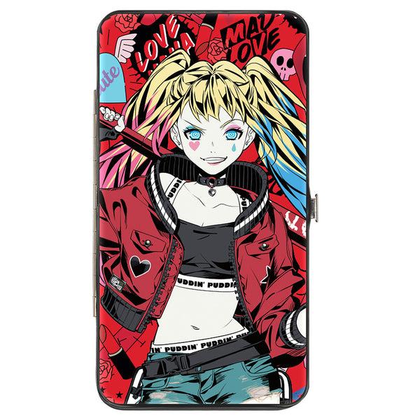 Buckle-Down Hinged Wallet - Harley Quinn Pudding Anime Poses and Icons Collage Red/Black