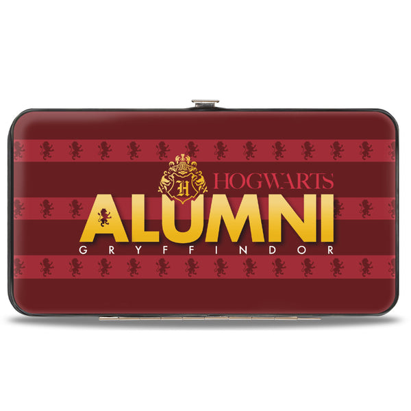Buckle-Down Hinged Wallet - HOGWARTS ALUMNI GRYFFINDOR + Initial Monogram/Lion Icon Stripe Burgundy Reds/Golds/White