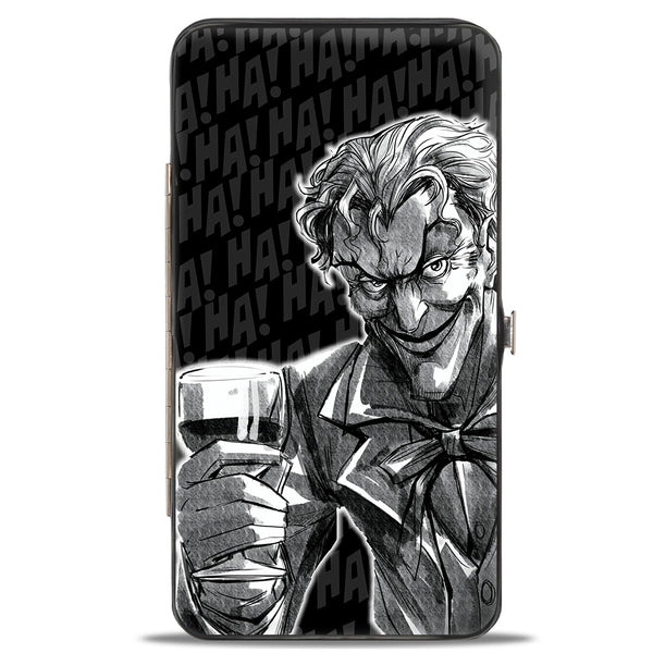 Buckle-Down Hinged Wallet - Joker Wine Pose Sketch + THE JOKER Logo HA HA Black Grays White