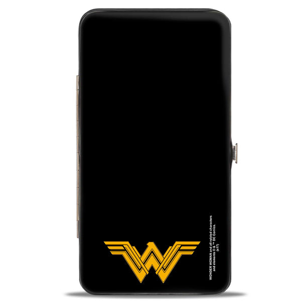 Buckle-Down Hinged Wallet - Justice League 2017 Wonder Woman Pose + Icon Black White Gold Gray