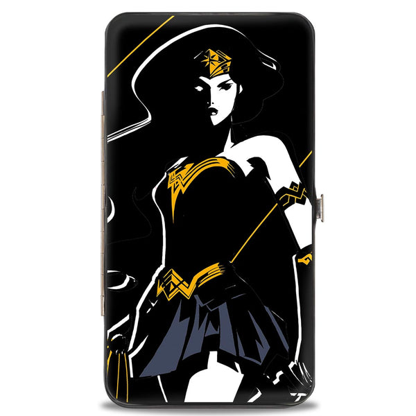 Buckle-Down Hinged Wallet - Justice League 2017 Wonder Woman Pose + Icon Black White Gold Gray
